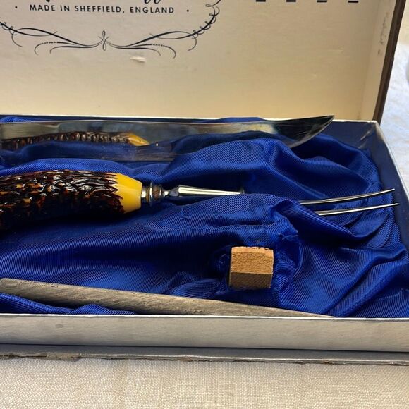 Royal Sheffield vintage carving set stainless steel Stag handles Sheffield Engla - Picture 3 of 11